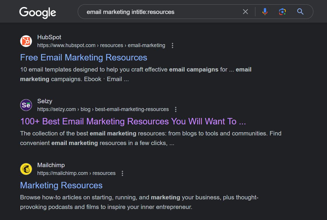consulta de página de recursos de marketing por e-mail